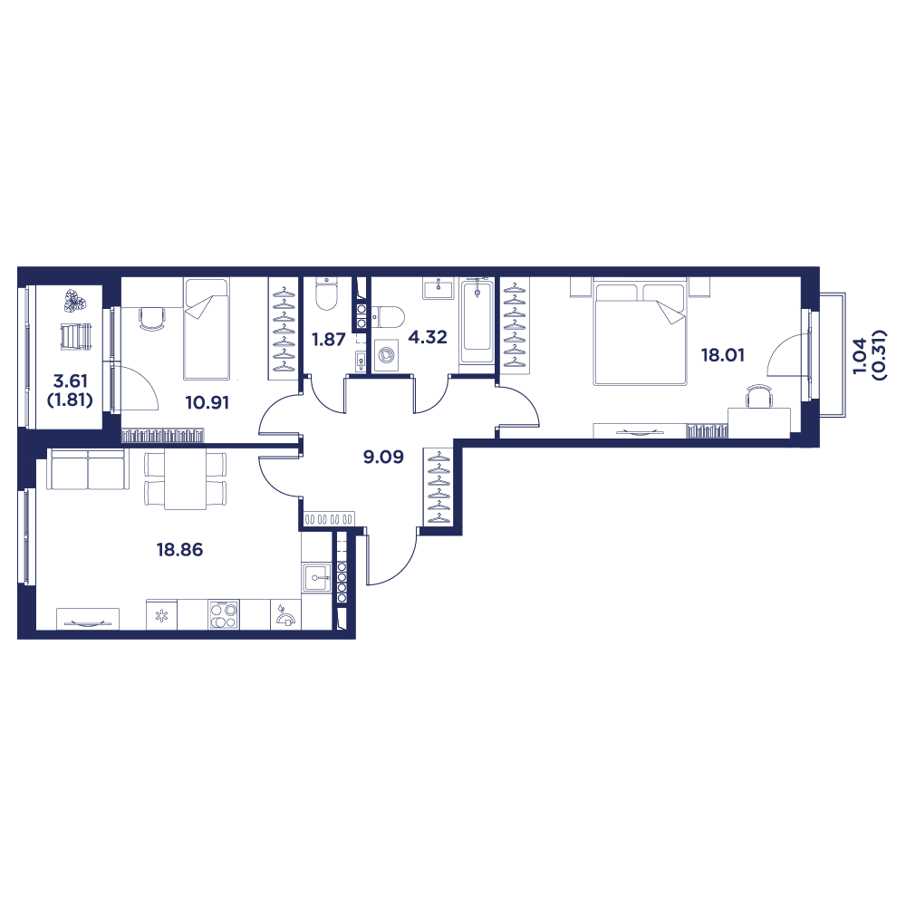 2-комнатная квартира, 65.18 кв.м, Кронфорт, изображение-2