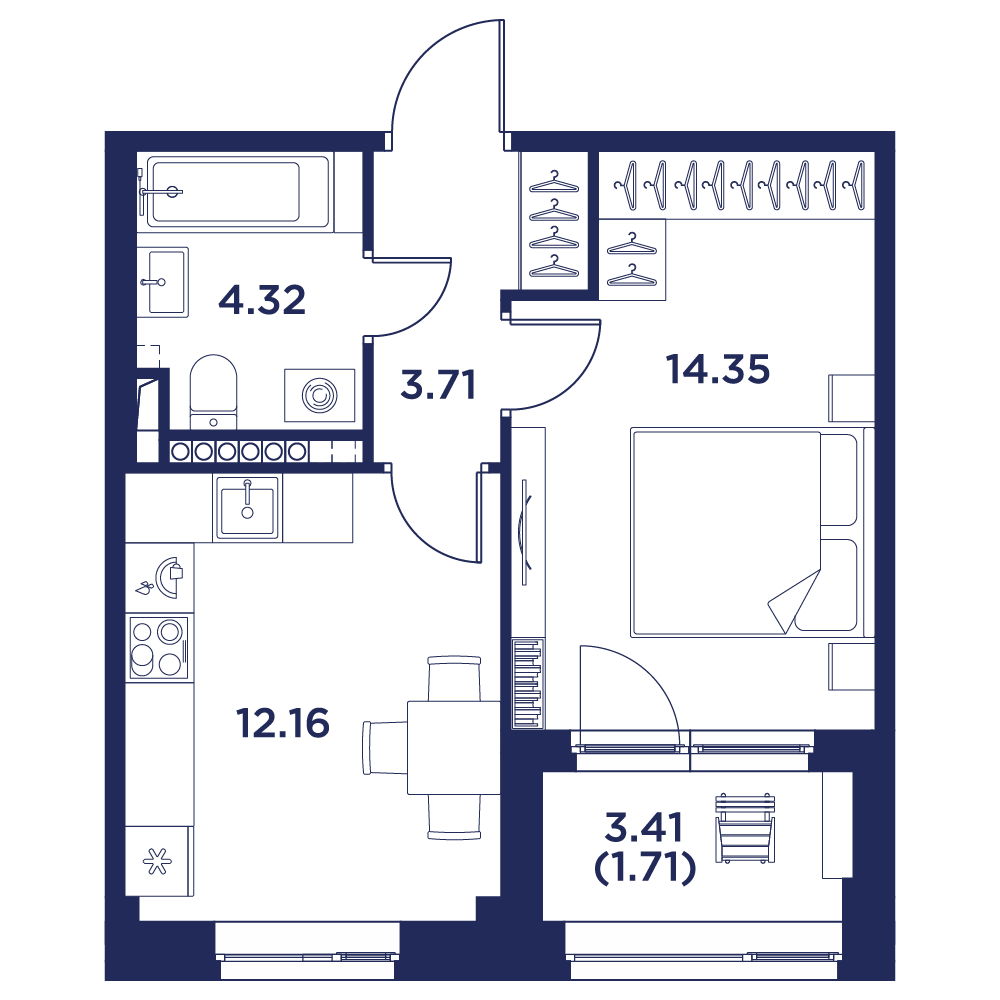 Планировка 1-комн. 6