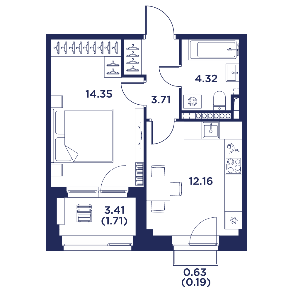1-комнатная квартира, 36.44 кв.м, Кронфорт, изображение-5