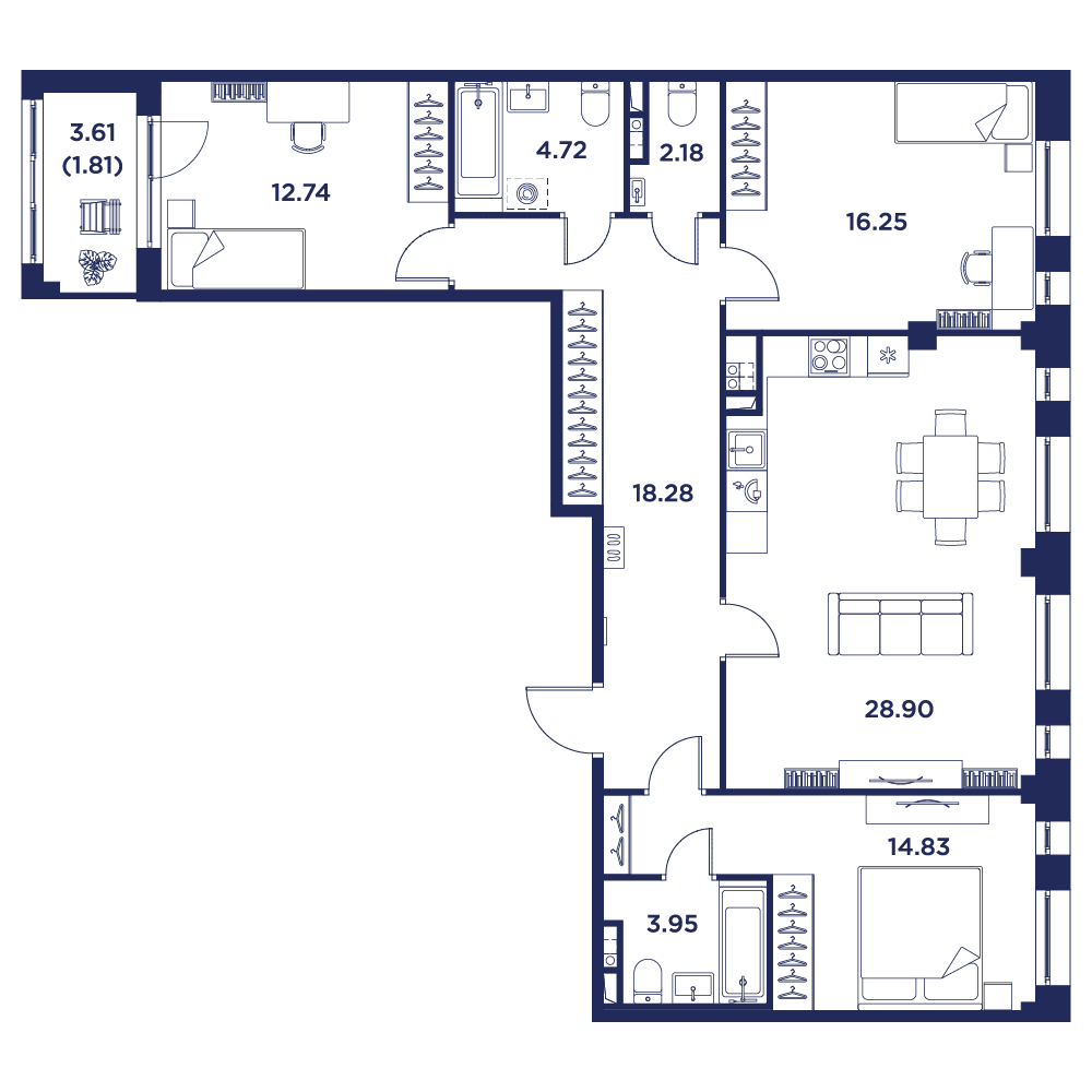 3-комнатная квартира, 105.43 кв.м, Кронфорт, изображение-2