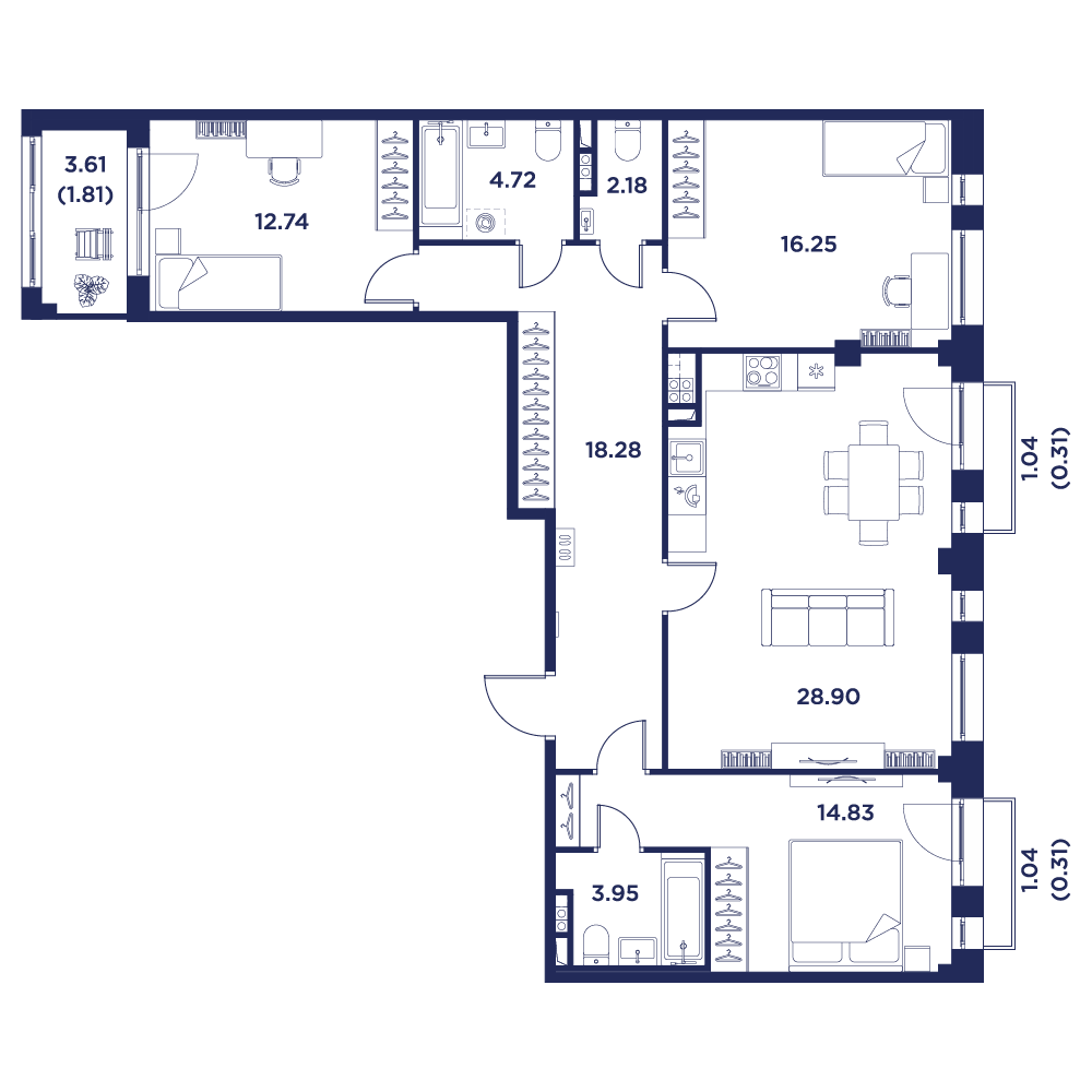 3-комнатная квартира, 105.74 кв.м, Кронфорт, изображение-2