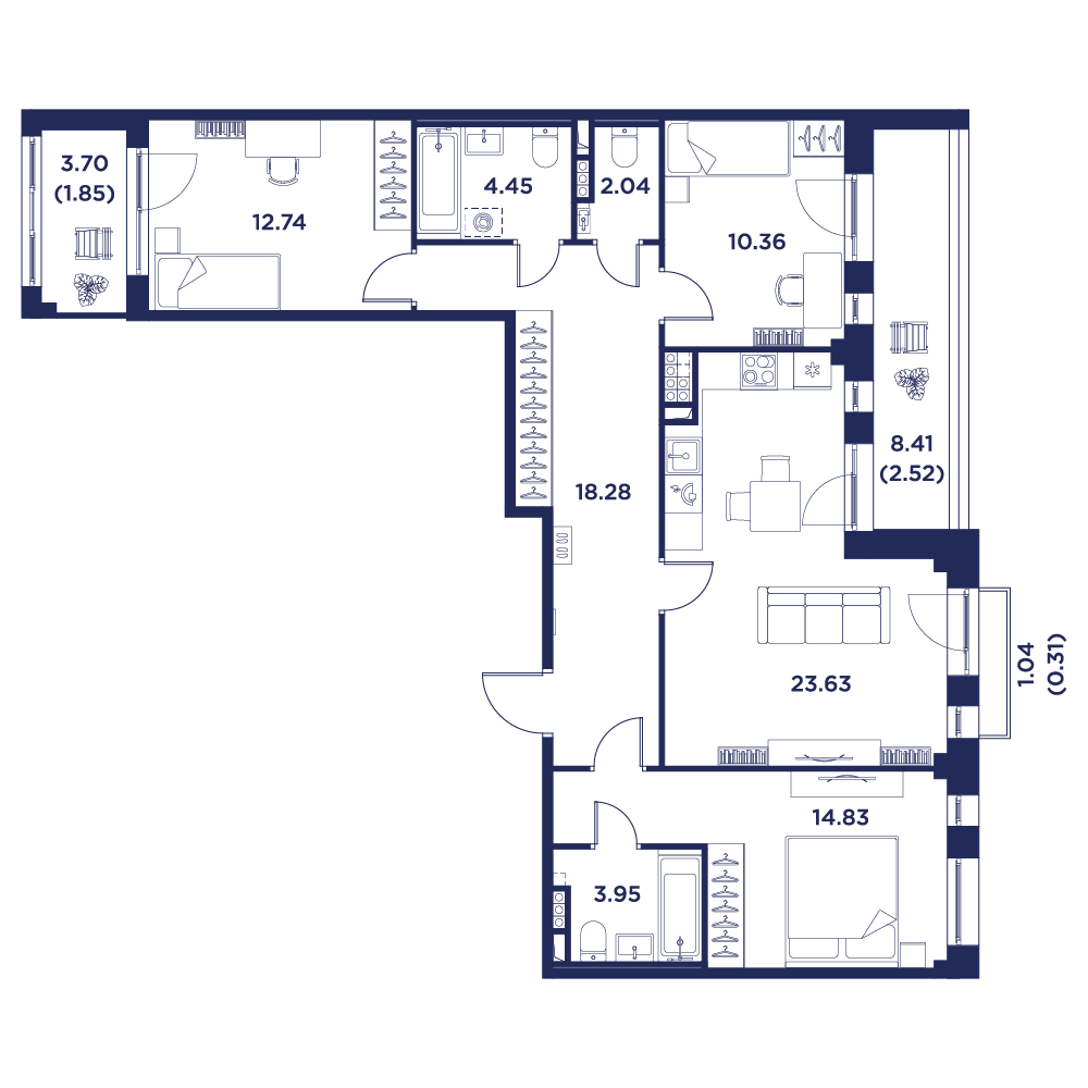3-комнатная квартира, 96.19 кв.м, Кронфорт, изображение-2
