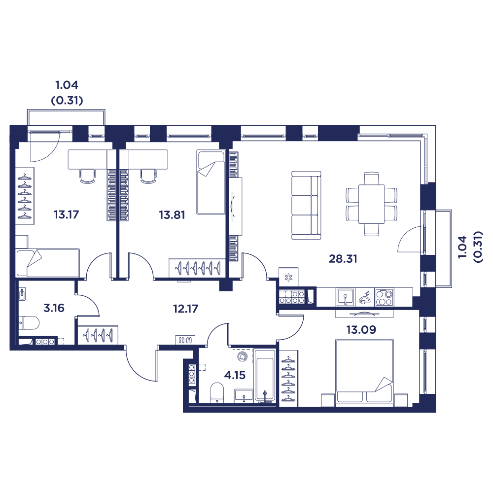 3-комнатная квартира, 89.6 кв.м, Кронфорт, изображение-2