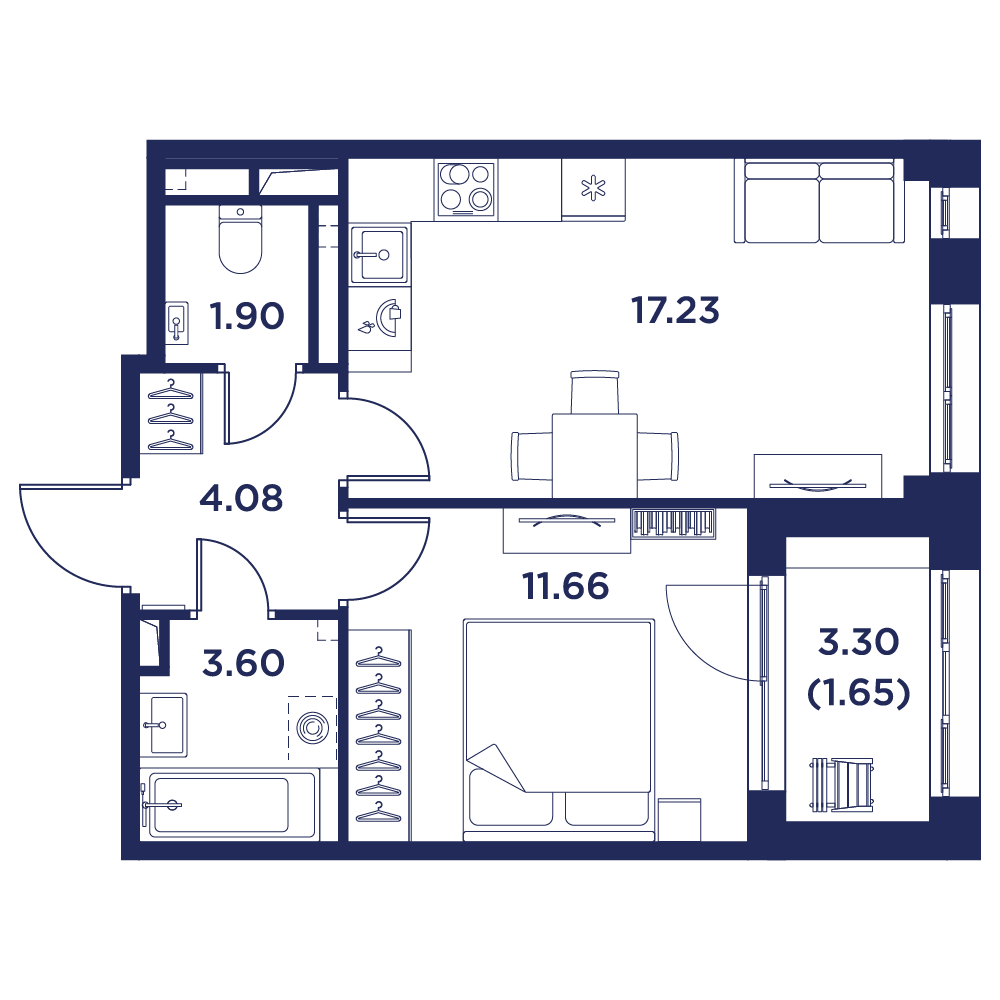 1-комнатная квартира, 40.12 кв.м, Кронфорт, изображение-2