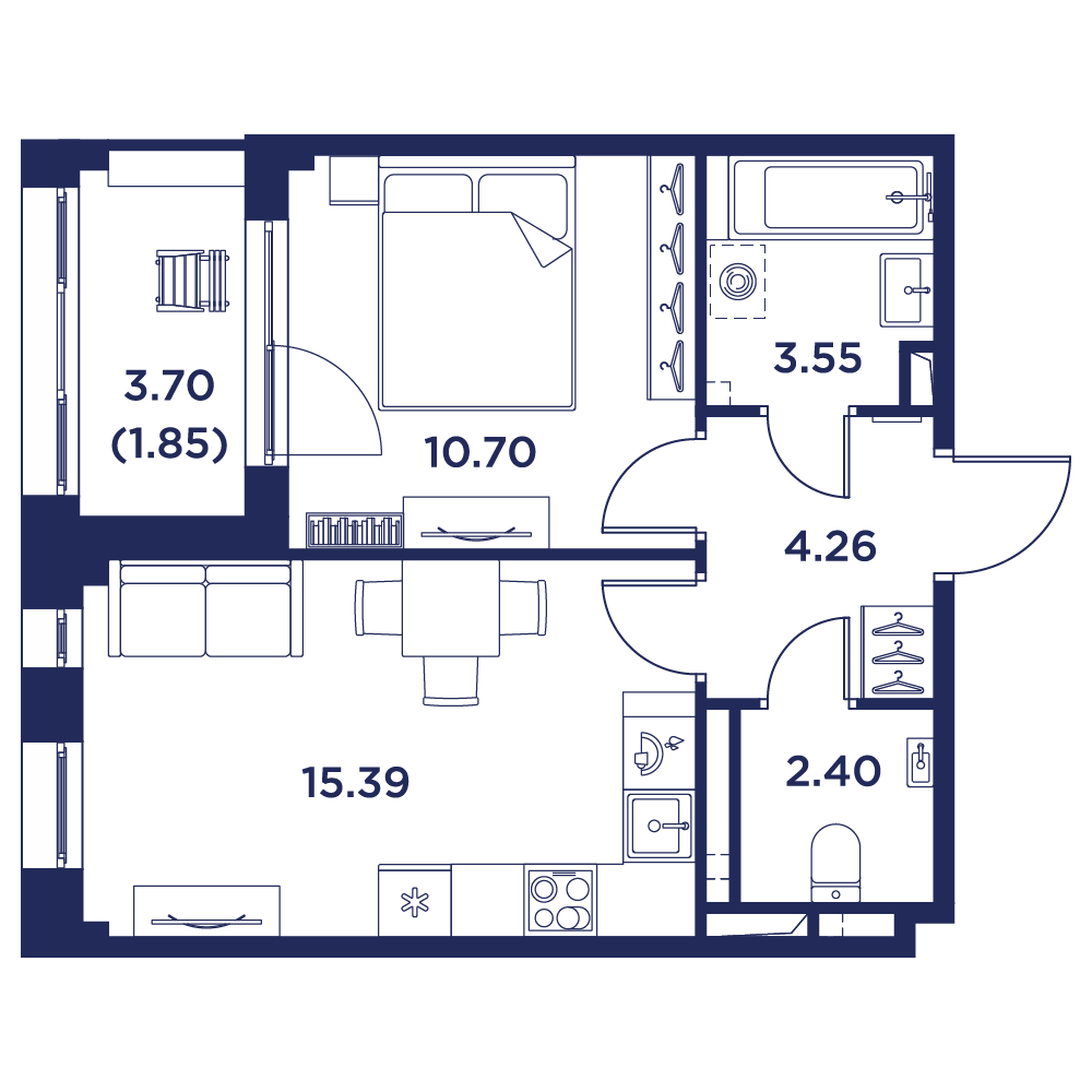 1-комнатная квартира, 38.15 кв.м, Кронфорт, изображение-2