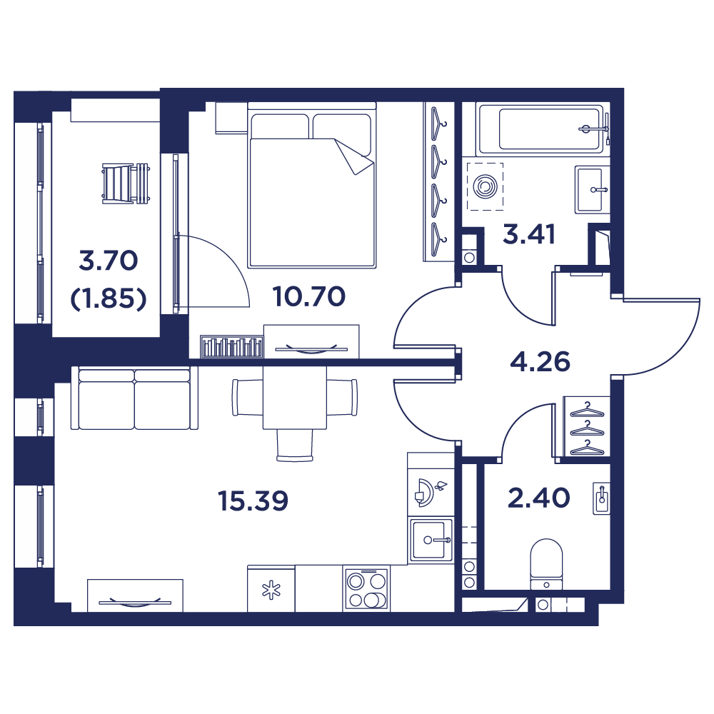 1-комнатная квартира, 38.01 кв.м, Кронфорт, изображение-2