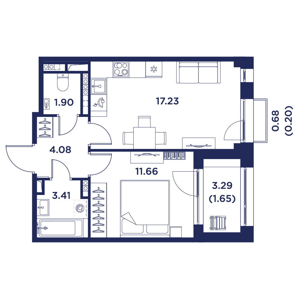 1-комнатная квартира, 40.13 кв.м, Кронфорт, изображение-2