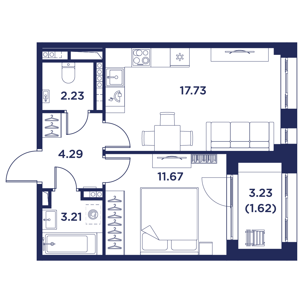 1-комнатная квартира, 40.75 кв.м, Кронфорт, изображение-5