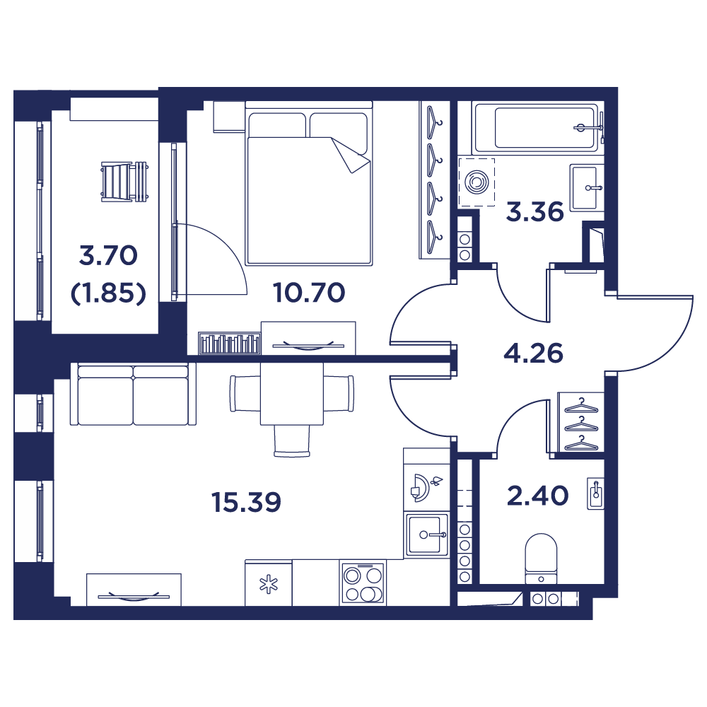 1-комнатная квартира, 37.96 кв.м, Кронфорт, изображение-2