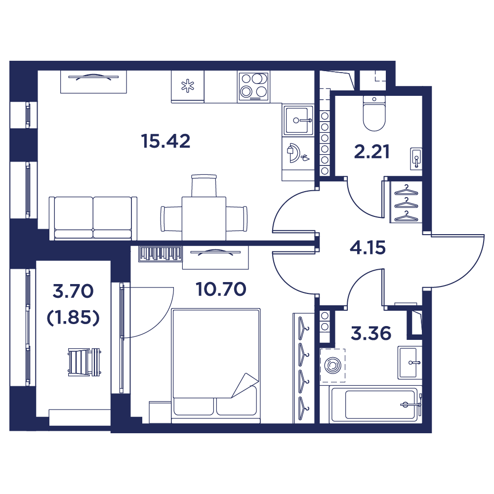 1-комнатная квартира, 37.69 кв.м, Кронфорт, изображение-5