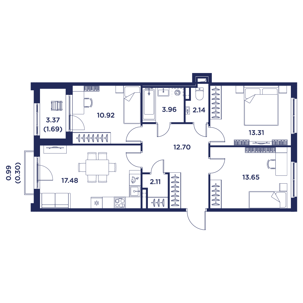 3-комнатная квартира, 79.41 кв.м, Кронфорт, изображение-2