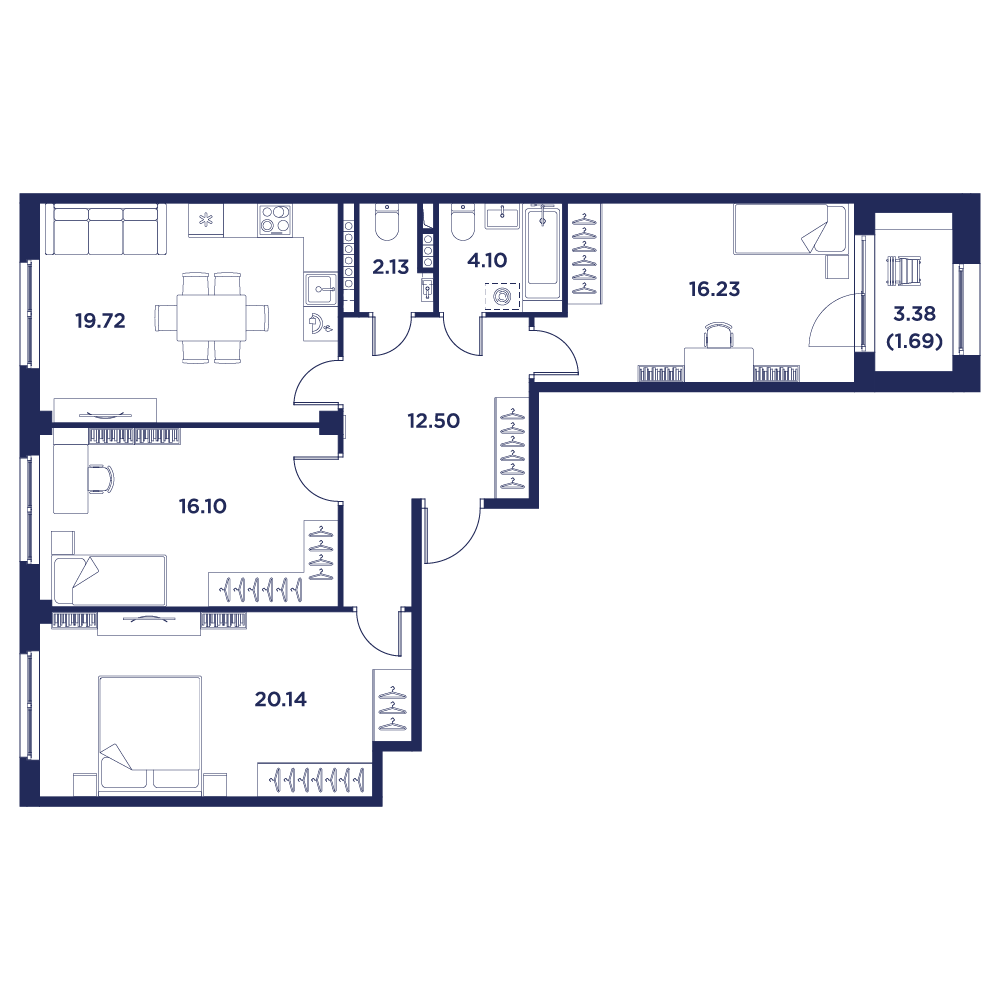 3-комнатная квартира, 93.85 кв.м, Кронфорт, изображение-2