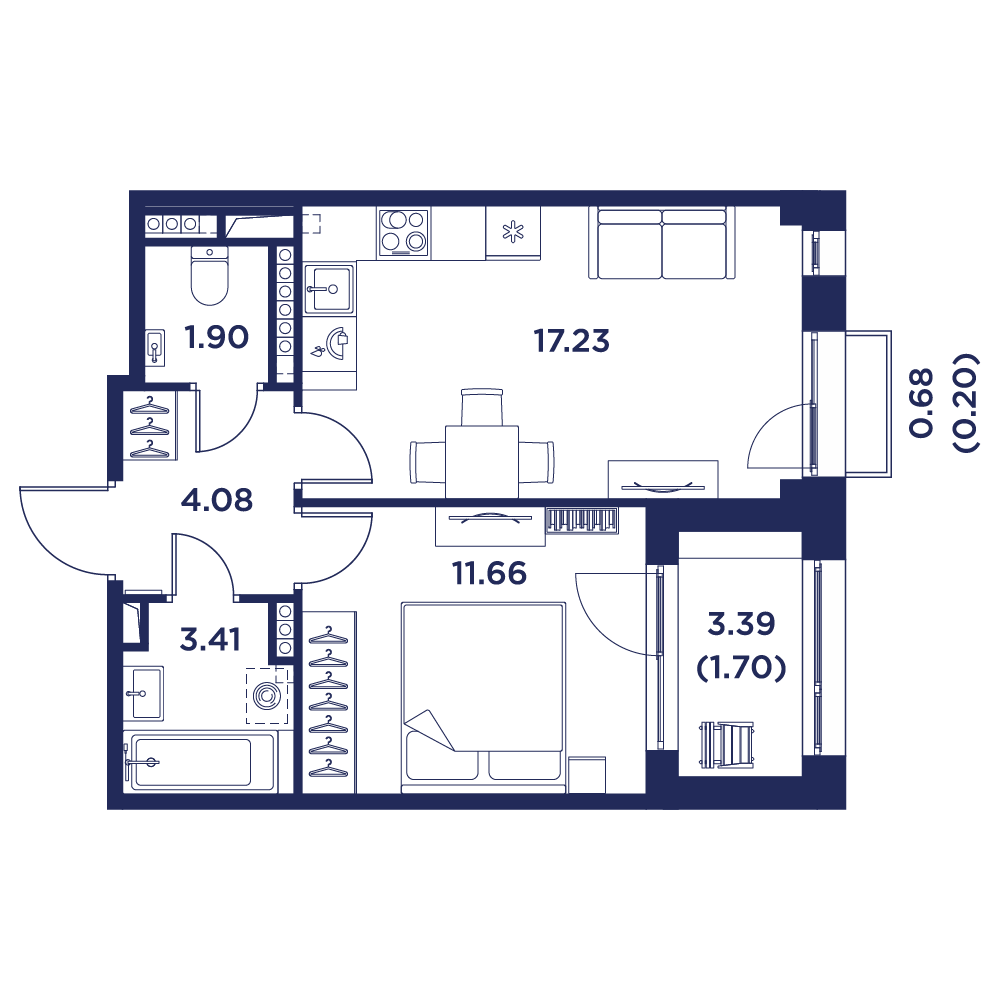 1-комнатная квартира, 40.18 кв.м, Кронфорт, изображение-5