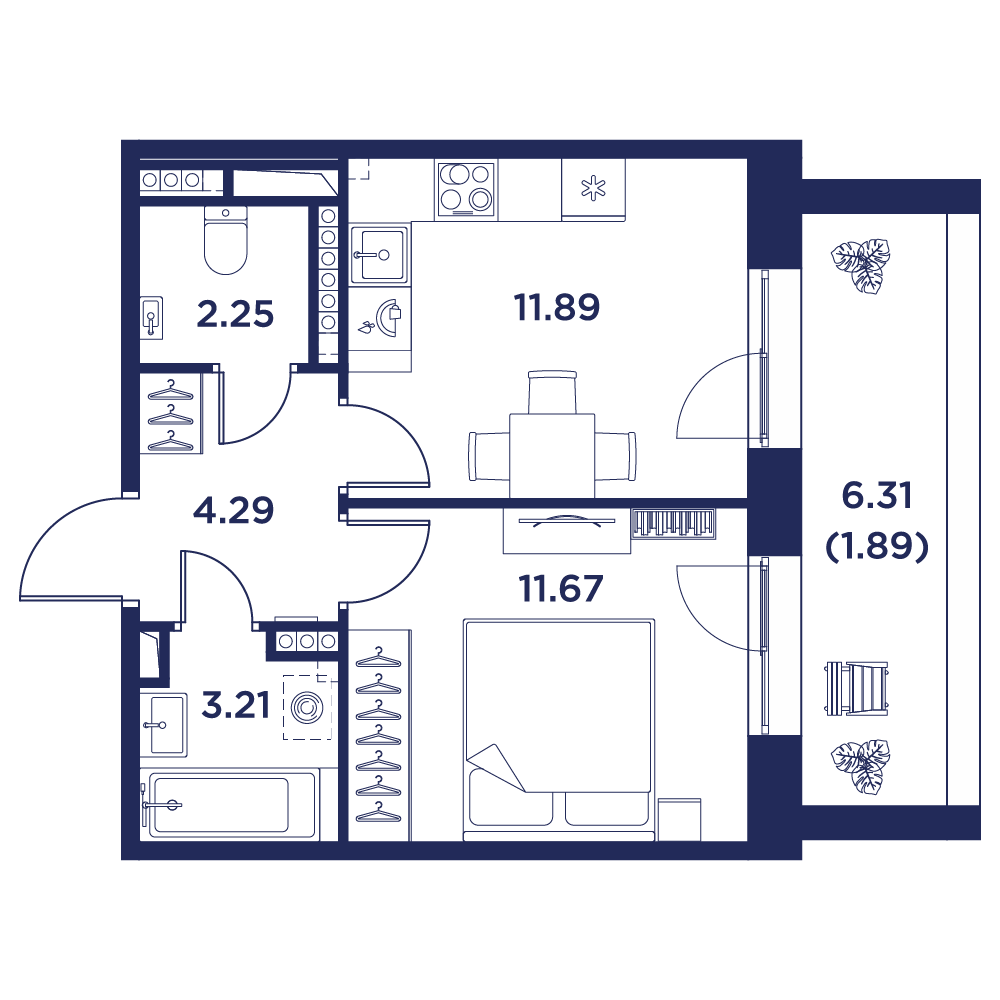 1-комнатная квартира, 35.2 кв.м, Кронфорт, изображение-2