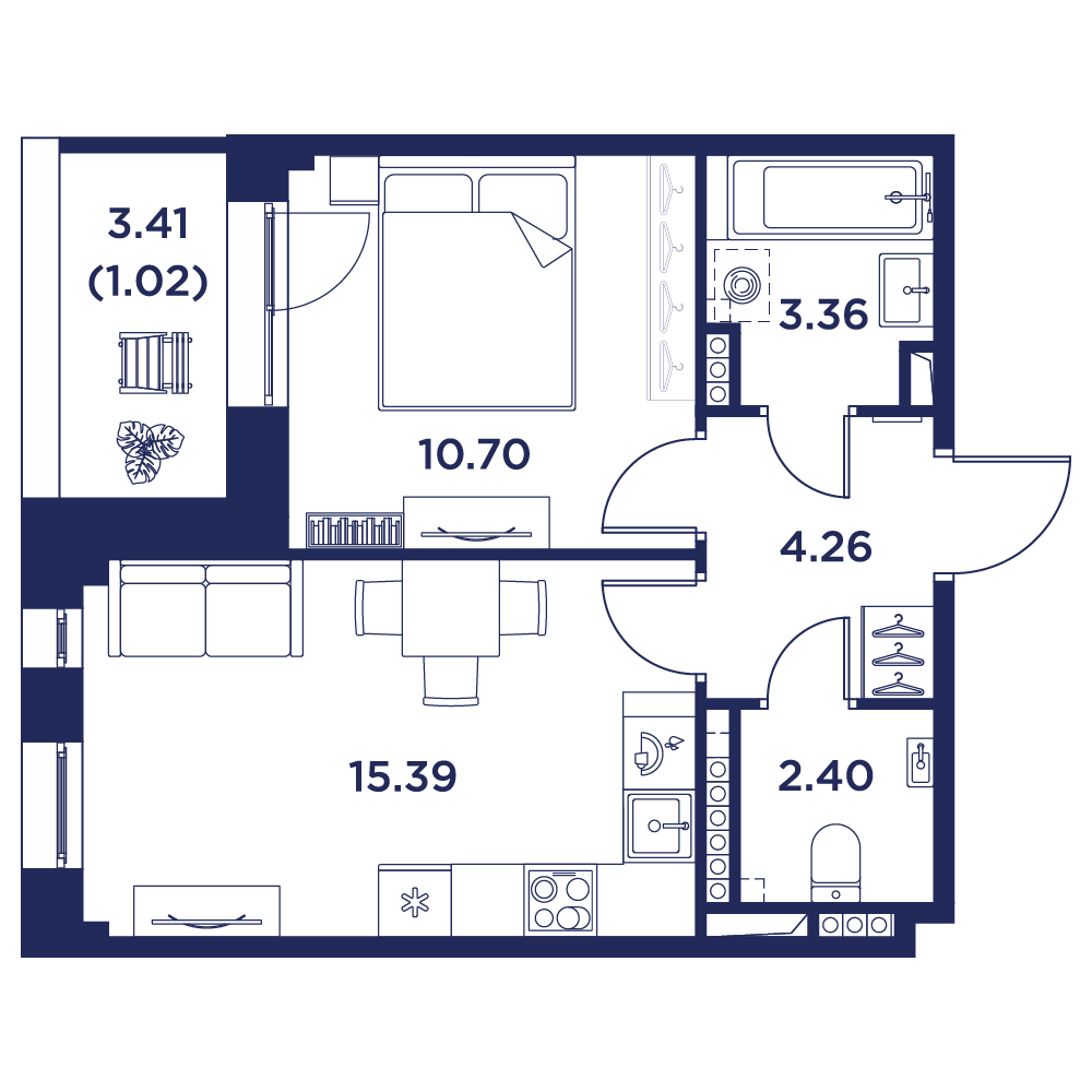 1-комнатная квартира, 37.13 кв.м, Кронфорт, изображение-5