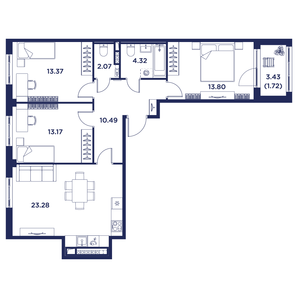 3-комнатная квартира, 83.35 кв.м, Кронфорт, изображение-2