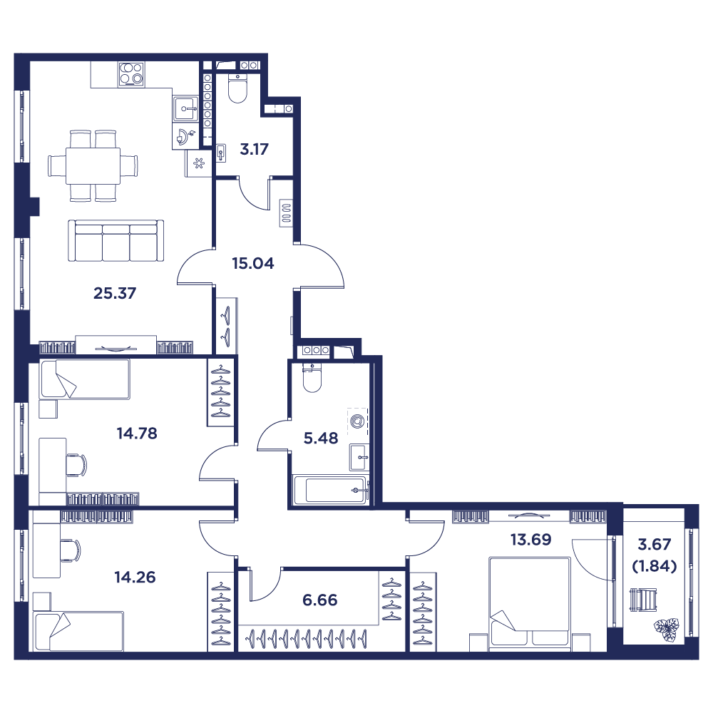 3-комнатная квартира, 102.09 кв.м, Кронфорт, изображение-2