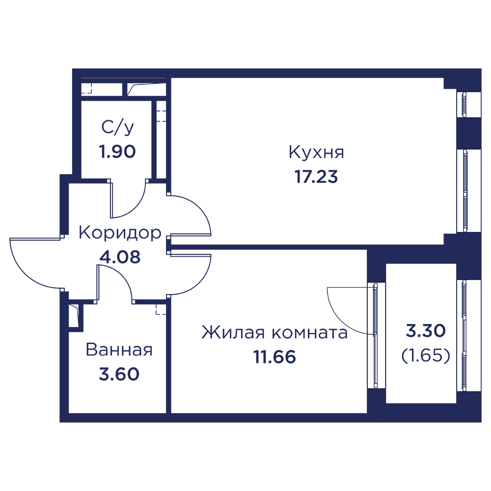 1-комнатная квартира, 40.12 кв.м, Кронфорт, изображение-3