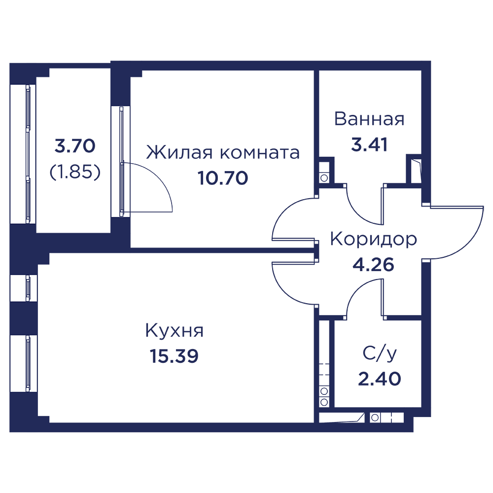1-комнатная квартира, 38.01 кв.м, Кронфорт, изображение-3