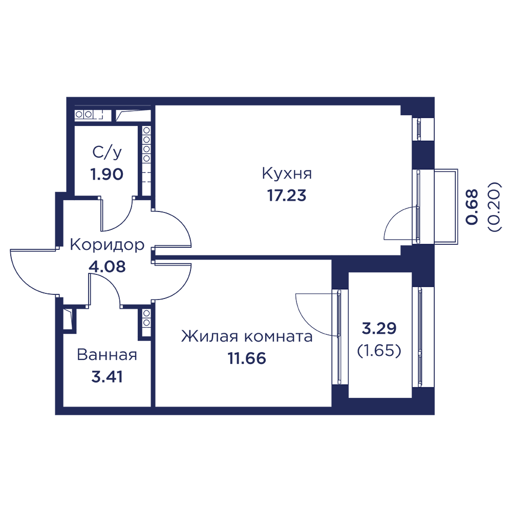 1-комнатная квартира, 40.13 кв.м, Кронфорт, изображение-3