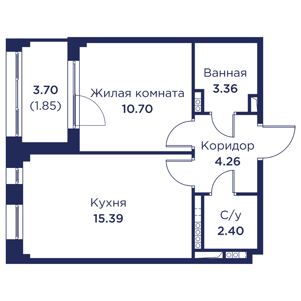 1-комнатная квартира, 37.96 кв.м, Кронфорт, изображение-3